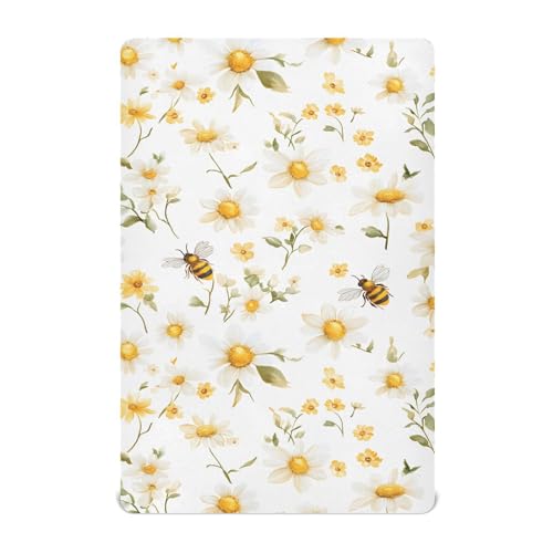 YMGQYJ Fitted Crib Sheet Bees Flowers Print Soft Breathable Pack N Play Playard Sheets 39x27 inch Baby Mattress for Boys Girls Toddler