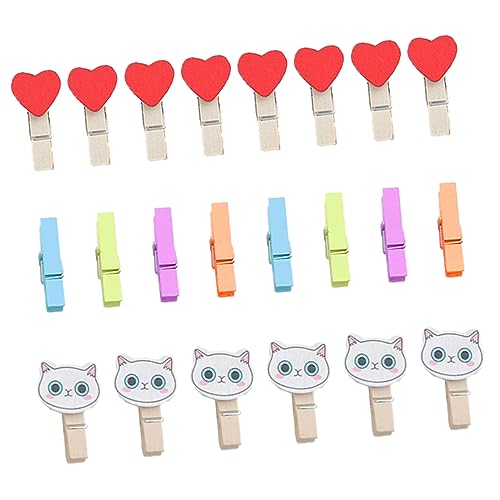Cabilock 40Pcs Mini Wooden Photo Clips DIY Clamps with Designs for Photos Crafts and Decoration for Home Office and Creative Projects