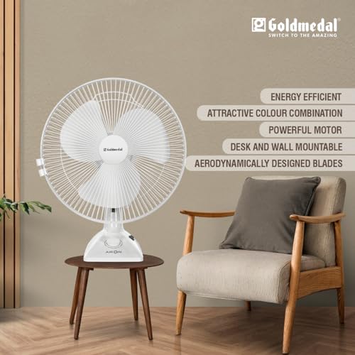 Image of Goldmedal Air On 230 mm 2-in-1 Personal Fan | Desk & Wall Mountable | Lightweight & Portable | High-Speed Performance | Ideal for Home & Office | 2-Year Warranty | White