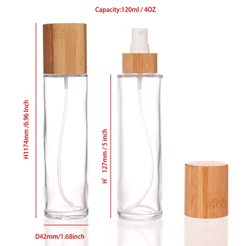 COSIDEA 4 pcs Empty 4oz /120ml bamboo lid clear glass spray bottle with fine mist despenser head for liquid perfume toiletries containers, toner bottles2