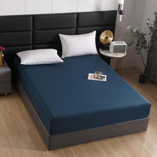 BESCH Sábanas Bajeras Térmica Terciopelo Ajustable de 135x200+30cm - Bajera Pólar Felpa, Súper Suave y Acogedora (Azul Marino, Cama Matrimonio de 135)