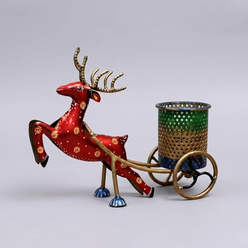 Image of Deer Pen Stand Metal Desk Organiser, Bronze Antique Finish 3-in-1 Pencil Holder Table Showpiece for Office Table Decor, Corporate Bulk Gifting Object (25x10x15 cm)