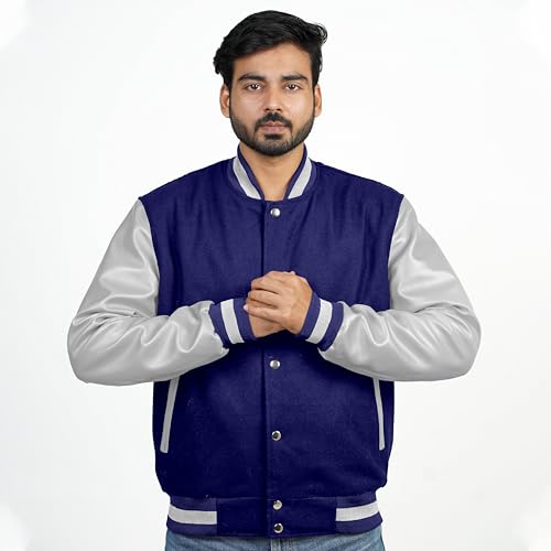 Image of Men's Fashion Varsity Jacket Causal Slim Fit Wool Letterman Baseball Bomber Jackets