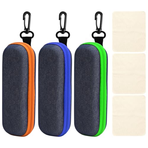 HENGBIRD 3 Piezas Estuche de Gafas Fundas Rígida Estuches Duros para Gafas Anti-Arañazos para Gafas Estuche de Anteojos de Tela Vaquera Portátil Estuche con Cremallera Funda Protectora