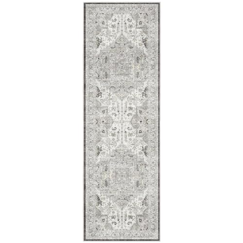 Madane Hallway Runner 3x8, Kitchen Rugs Washable Entryway Rug Vintage Kitchen Runners Non Slip Indoor Area Rug Farmhouse Carpet Runner for Bathroom Living Room Bedroom (3 X 8, Ivory/Brown)
