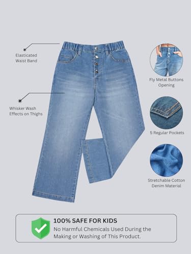 Image of olele Girls Super Jeans Collection for 4-14 Yrs | Stretchable Cotton Denim Trousers | Blue Jeans for Kids | Baggy Denim Pants | Cargo Pants for Girls
