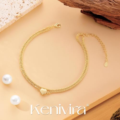 Image of Kenivira Sterling Silver Ankle Bracelets for Women,Gold Dainty Layered Waterproof Anklet for Women, Anklet Set Stackable Beach Gift Adjustable Size