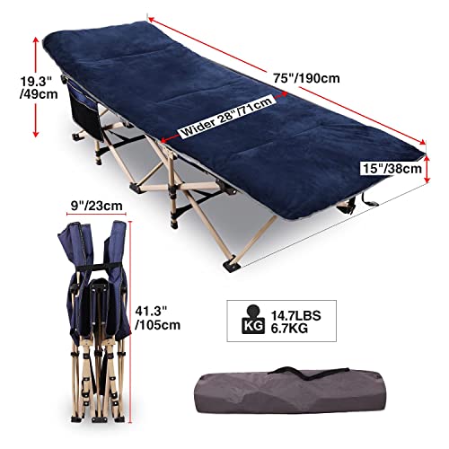 Redcamp Folding Camping Cot With Mattress Pad For Adults, Heavy Duty Sleeping Cot Bed With Carry Bag, Travel Camp Cots Portable For Outdoor Home Office, Blue Set(Cot+Pad) #TOP1