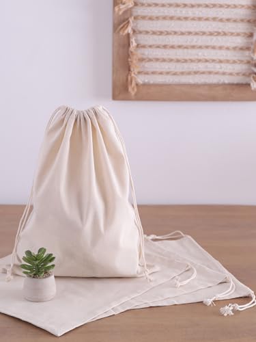 Image of Popular Handicrafts Organic Cotton Dust Proof Storage Bags with Drawstring - Toy - Shoe - Travel - Cloth Bag for Handbags, Purses, & Sneakers - Lint - free Beige (3 Bags - 19 inchx15 inch)