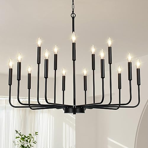 Gifarich G8836-15L(10+5)L Black Chandeliers For Dining Room Light Fixture Over Table, Modern Farmhouse Chandeliers For Living Room, 15-Lights Industrial Metal Candle Chandeliers cover