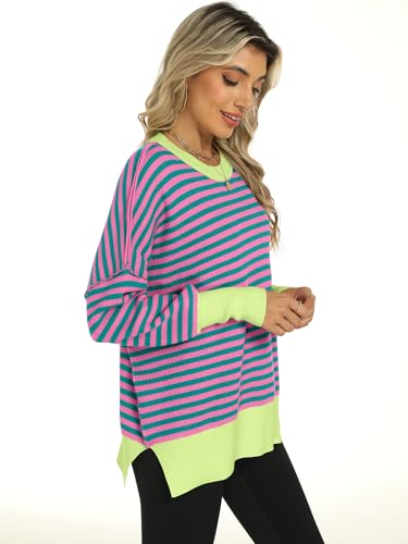 Image of ANRABESS Women Oversized Sweaters Batwing Long Sleeve 2026 Fall Outfits Crewneck Casual Knit Side Slit Fashion Pullover Top
