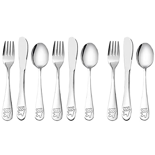 Tamkyo 9 Piezas Juego de Cubiertos para NiñOs Utensilio de Acero Inoxidable Seguro para NiñOs Oso PequeñO Juego de Cubiertos para NiñOs Utensilios de Metal para NiñOs PequeñOs Cover