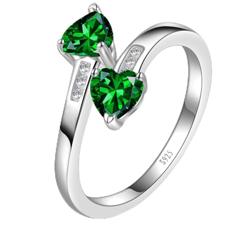 Yaresul Adjustable Emerald Ring for Women Heart Promise Ring 925 Sterling Silver May Birthstone Women Open Ring Stackables Statement