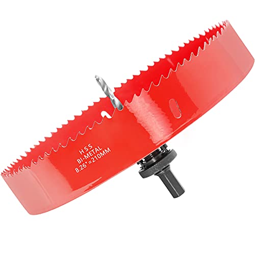 Image of Luomorgo 210mm /8 1 /4 inch Hole Saw with Arbor | 1 1 /4 inch Cutting Depth, HSS Bi-Metal, For Wood Cornhole Boards Plastic Drywall & Metal Sheet