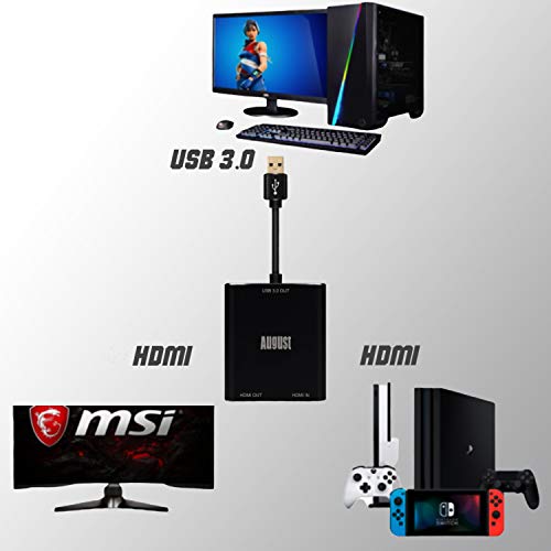 HDMI Capture Card - August VGB500 - USB 3.0 Full HD 1080p 60fps - Capture, Record and Stream PS4, Xbox One and Nintendo Switch, for PC, Mac & Linux