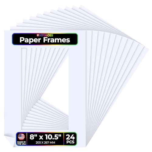 Hygloss 24 Pack Paper Picture Frames White cardstock Photo Frame 8x10.5-Inch Papers Frames to Decorate for Wedding Birthday DIY Classroom Crafts and Decorations