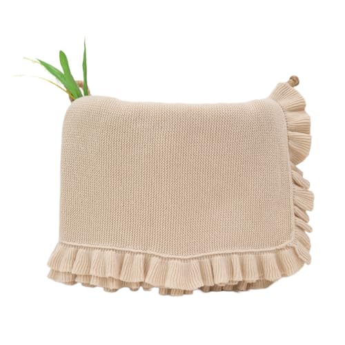Image of Grewear Cotton Baby Blanket with Ruffle Edge Soft Breathable Newborn Blanket for Boys & Girls, Lightweight Knit Throw for Crib, Stroller & Nursery Multiple Colors Available Cream 28x36