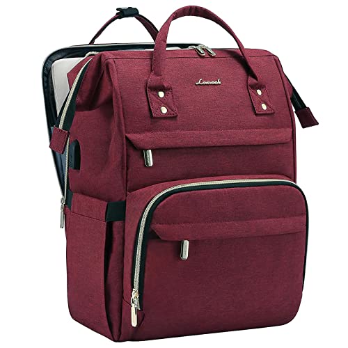 LOVEVOOK Zaino Laptop Donna, Impermeabile Zaino porta PC 15.6 Pollici, per Computer con Caricatore USB, Universita per Viaggi Lavoro Scuola Ufficio, Vino Rosso