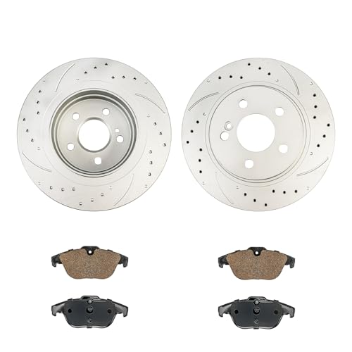 Image of KAX Rear Brake Kit Fits Mercedes-Benz C300 2008-2012, C250 2012-2014 1.8T | Drilled and Slotted Brake Rotors, Ceramic Brake Pads, Automotive Replacement Brake Kit