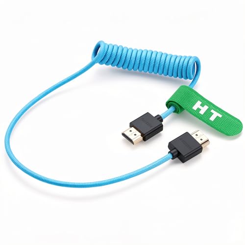 Image of 8K 4K HDMI Cable, 50cm Coiled for ATOMOS Ninja V, R5 Mark II, Sony a7v Nikon Lumix S5II Camera Monitor Gimbal, Type-A HDMI2.1, Blue Braided