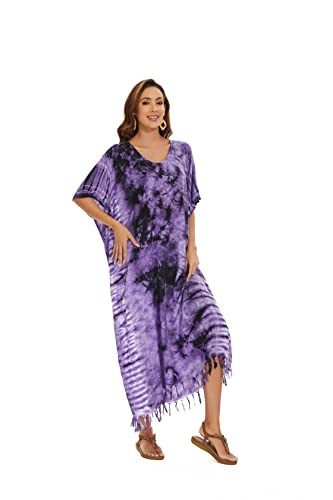 Image of Beautybatik Women Hippie Tie Dye Caftan Kaftan Loungewear Maxi Plus Size Long Dress XL to 4X