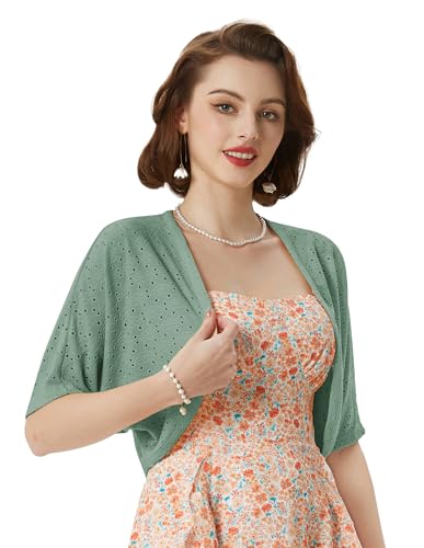 Image of Belle Poque Women's Open Front Bolero Shrug Batwing Short Sleeve Cropped Cardigan Lightweight