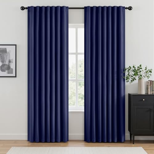 Image of ANRODUO Navy Blue Back Tab Blackout Curtains 84 Inch Long 2 Panels | Rod Pocket,Thermal Insulated Room Darkening Light Blocking Curtains for Living Room Bedroom Privacy,W42xL84