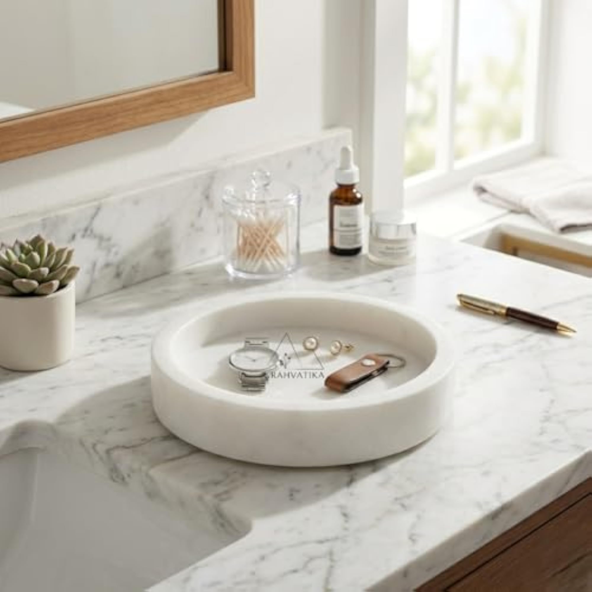 Round White Marble Decorative Tray for Jewellery & Accessories