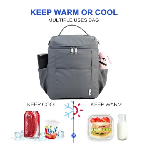 Image of NOL Natural Organic Lifestyle Insulated Lunch Bags for Women Cooler Bag Lightweight Nylon Waterproof Lunch Box For Work (Dark gray, Large)