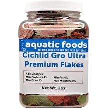 Cichlid Growth Flakes, Ultra 8-Type Premium Flake Mix for Discus, Cichlids, All Tropicals. Aquatic Foods Premiun Flakes - 2oz Small Jar