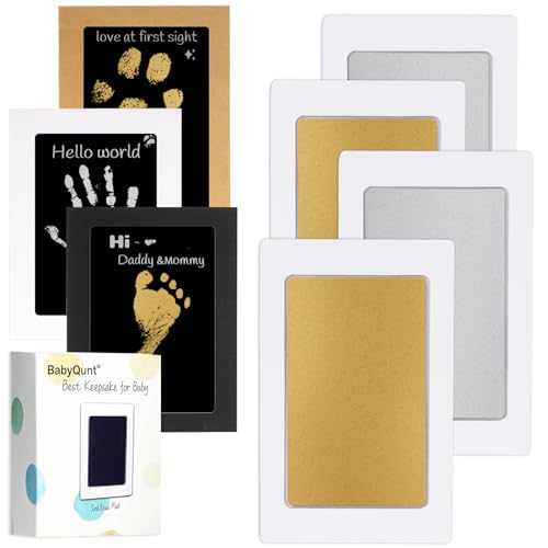 Image of BabyQunt Inkless Baby Hand and Footprint Kit,Clean-Touch Ink Pad Kit,Safe No Mess Printing Infant Hand Foot Stamp,4 Pack Newborn Inkless Print Pads Best Keepsake or Gifts for Family