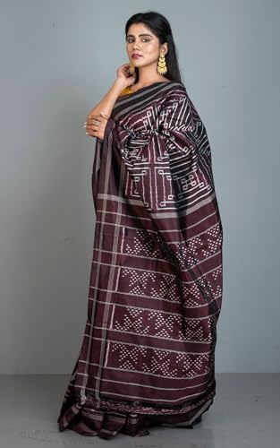 Bengal looms India Weaves of Elegance brown pochampally silk saree – image 3