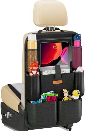 SURDOCA Upgraded Car Organizer with 11-inch Tablet Holder, 8 Pockets, Car Seat Protector for Road Trips – Car Storage and Organizers for Kids
