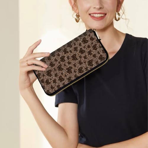 Image of Women's Wallets Credit Card Holder Money Leather Long Wallet | Long wallet with Wristlet,Large Capacity with Zip-Around Phone Purse for Women Ladies Girls,Brown Bow