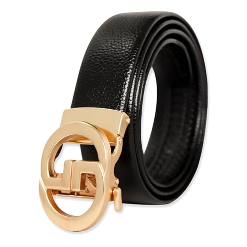 Image of Aurolran Men&Womens Leather Dress Belt Business Automatic Buckle Belt Color-Black Silver Gold