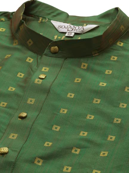 Sojanya PLUS (Since 1958) Men's Silk Blend Kurta & Cotton Off White Churidar Pyjama Set2