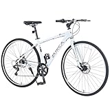 YHUBHSIS Commuter Bike, 700C Road Bike, Adult Hybrid Bike 7 Speed Disc Brake Light Weight Aluminum Frame, Racing Bike for Men Women Bicycle Hybrid Bicycle for Men Adult(White+)
