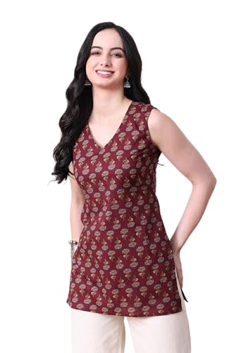 Image of MEERA FAB Women's Floral Printed Cotton Short Top | Floral Booti Printed Top Cut Sleeves | Short Kurti for Women