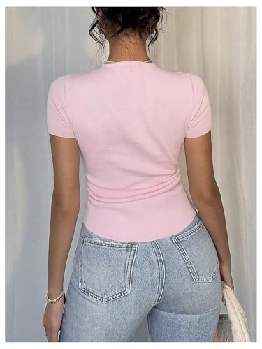 GORGLITTER Women's Short Sleeve Button Up Knit Tops Ruched Lightweight Business Casual Cardigan Sweater2