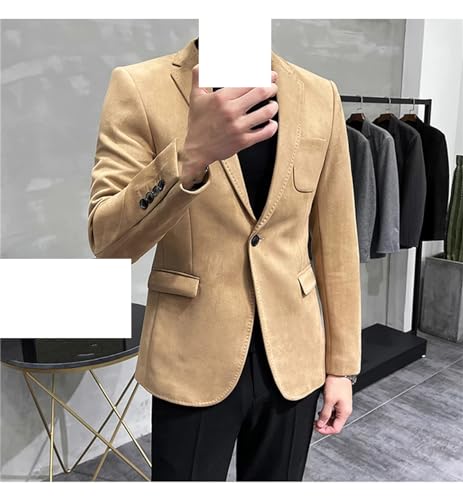 UIOKLMJH Spring Suede Suit Jacket for Men Casual Business Slim Fit Leather Blazer Wedding Social Button Coat3