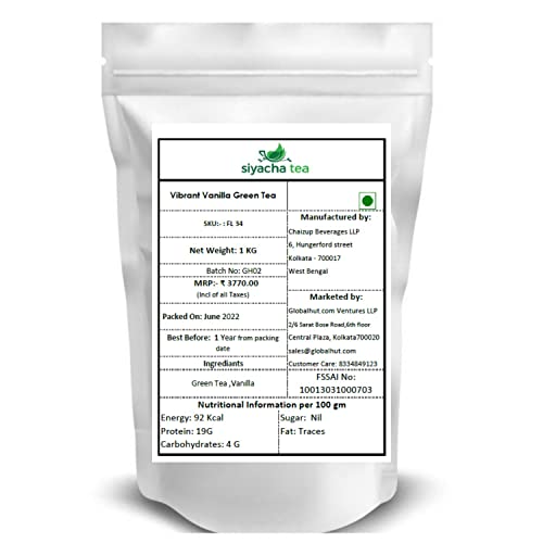 Image of Siyacha Tea Vibrant Vanilla Green Tea, 1 KG, Fresh Loose Leaf Chai Patti, Rich in Antioxidants, Natural Detox, Refreshing, Healthy Beverage, Makes 500 Cups (approx)