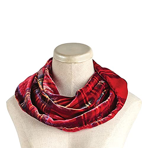 Ladycrow Womens Red Velvet Infinity Scarf, Red Scottish Tartan Plaid, 10" x 20"2