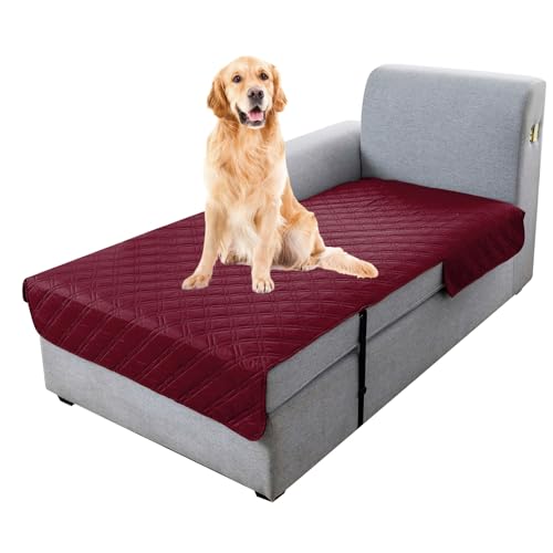 Image of Genina L Shape Couch Cover, Sectional Couch Chaise Covers, Waterproof Washable Sofa Covers for Left L Shape Chaise Lounge, Anti-Slip Sofa Slipcovers for Dogs Cats Pet Friendly (Burgundy)