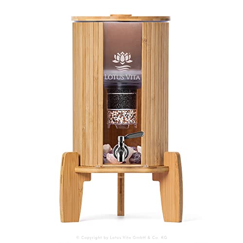 Lotus Vita Glas-Wasserspender mit Filter Natura Plus 4 Liter - Bambus und Edelstahl - 4 Stufen Filter