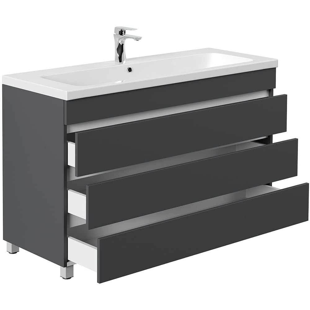 Lomadox Waschtisch 120 cm grau stehend mit 3 Schubladen
