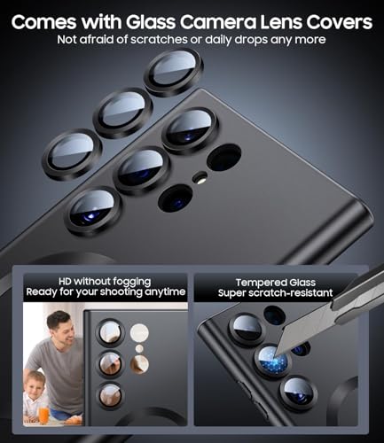 Image of DIZORO Samsung S24 Ultra case Compatible with Mag Safe Matte Luxury Metallic Luster Flexible TPU Shockproof Back Cover with Camera Protector Lens - New Black