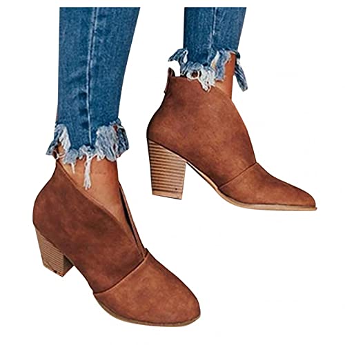 halbstiefel Damen elegant, halbstiefel Damen Leder, Damen Stiefeletten Ankle Boots Wildleder Stiefel mit Fransen, Frauen Winterstiefel Bequem Elegant Westernstiefel Herbst Winter Damenschuhe