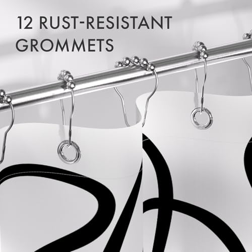 Image of AmazerBath Shower Curtain, Washable Cloth Black and White Shower Curtain Sets with 12 Metal Shower Curtain Hooks, Rustic Abstract Black Lines Art Fabric Shower Curtains for Bathroom Decor, 72x72 Inch