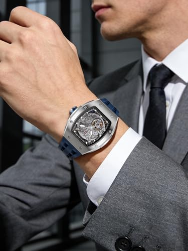 Image of TSAR BOMBA Mens Luxury Watch Automatic Watches for Men 50M Waterproof Japanese Mechanical Movement Tonneau Stainless Steel Case Sapphire Glass Big Face Cool Unique Fashion Gift Men