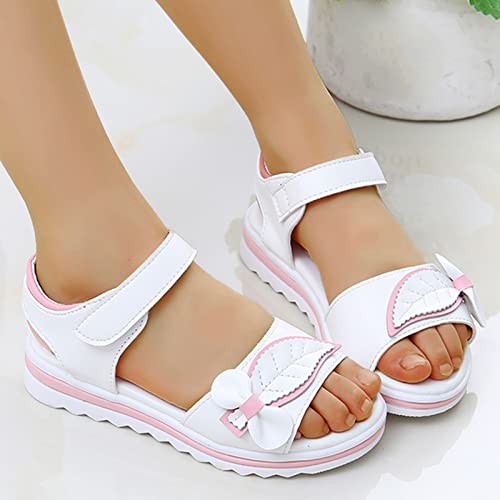 Toddler Girl Dress Shoes Children Shoes Fashion Flower Thick Sole Sandals Soft Sole Comfortable Princess Sandals (White, 10.5 Little Child)2